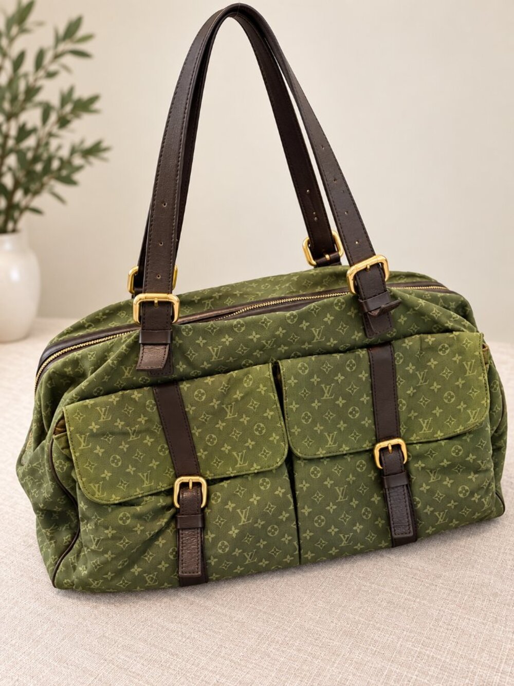 Louis Vuitton Mini Lin Monogram Louise Bag Kaki Khaki Vintage Travel Duffel